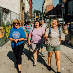 mission trip team members walking in the city